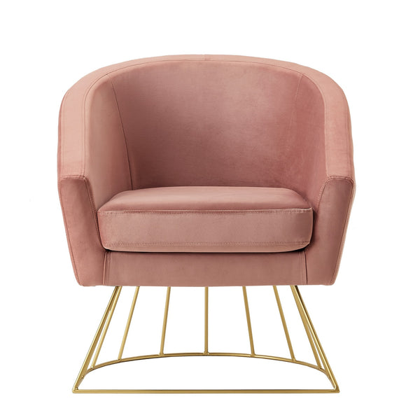 Homeroots 29" Blush And Gold Velvet Barrel Chair   533848
