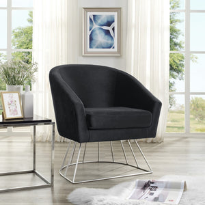Homeroots 29" Black Velvet Barrel Chair With Silver Accents - Stylish Comfort For Modern Living Spaces   533849