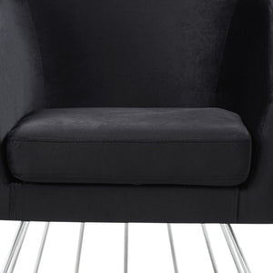 HomeRoots 29" Black and Silver Velvet Barrel Chair - Plush Comfort Meets Modern Elegance for Any Space 533849