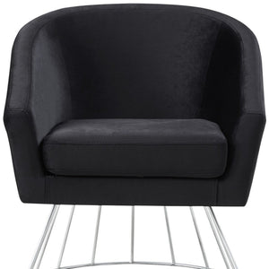 Homeroots 29" Black Velvet Barrel Chair With Silver Accents - Stylish Comfort For Modern Living Spaces   533849