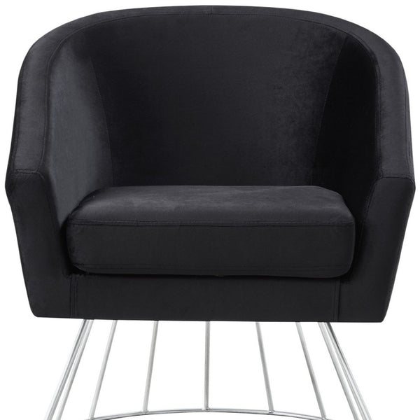 Homeroots 29" Black Velvet Barrel Chair With Silver Accents - Stylish Comfort For Modern Living Spaces   533849