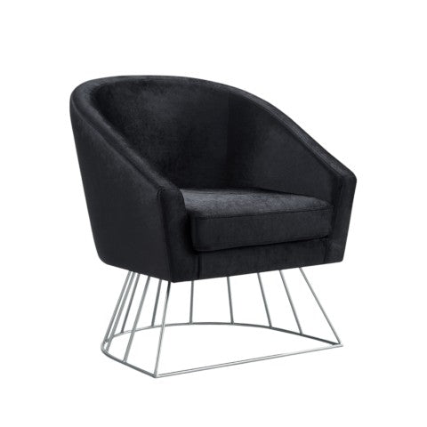 Homeroots 29" Black Velvet Barrel Chair With Silver Accents - Stylish Comfort For Modern Living Spaces   533849