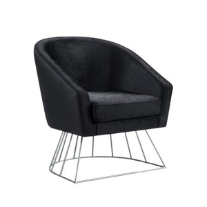Homeroots 29" Black Velvet Barrel Chair With Silver Accents - Stylish Comfort For Modern Living Spaces   533849