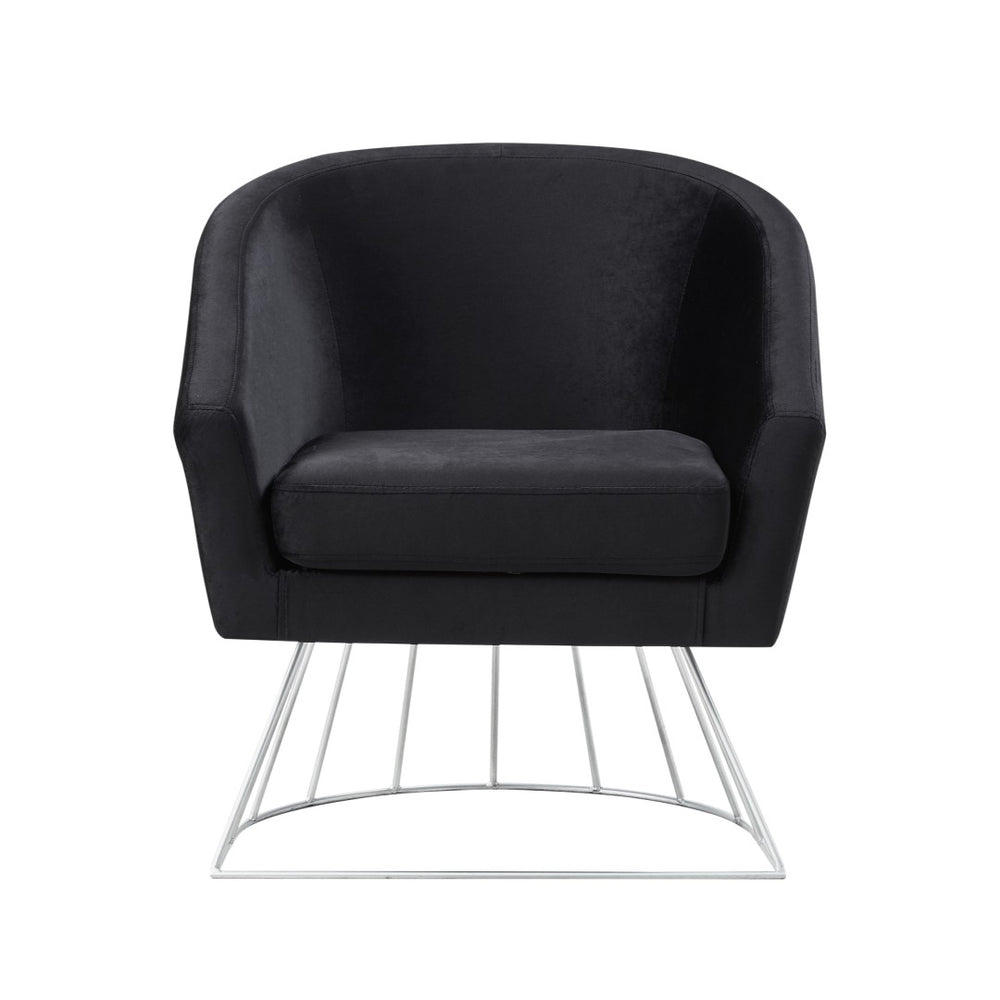 HomeRoots 29" Black and Silver Velvet Barrel Chair - Plush Comfort Meets Modern Elegance for Any Space 533849