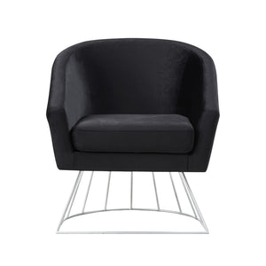 HomeRoots 29" Black and Silver Velvet Barrel Chair - Plush Comfort Meets Modern Elegance for Any Space 533849
