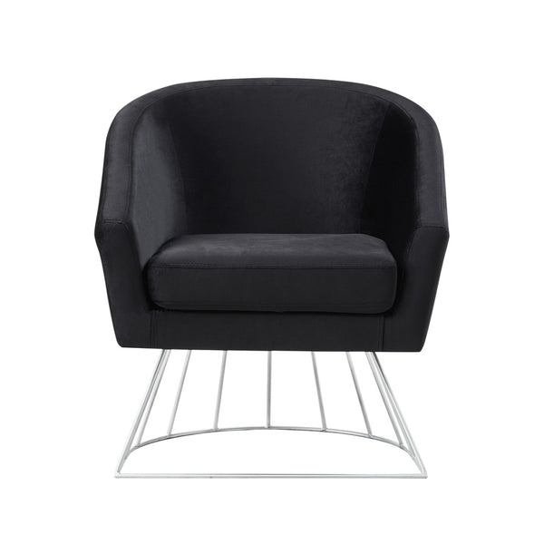 HomeRoots 29" Black and Silver Velvet Barrel Chair - Plush Comfort Meets Modern Elegance for Any Space 533849
