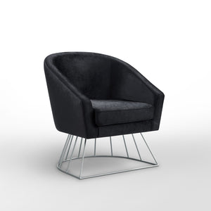 HomeRoots 29" Black and Silver Velvet Barrel Chair - Plush Comfort Meets Modern Elegance for Any Space 533849