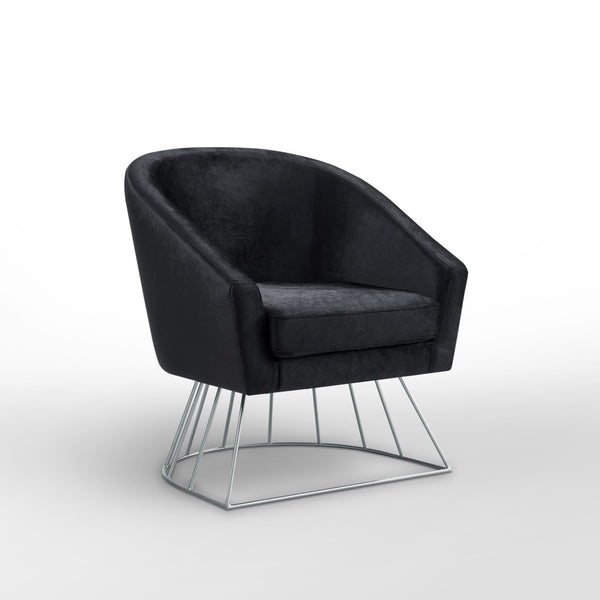 HomeRoots 29" Black and Silver Velvet Barrel Chair - Plush Comfort Meets Modern Elegance for Any Space 533849