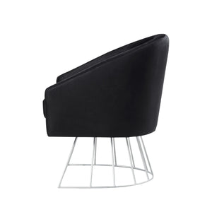 Homeroots 29" Black Velvet Barrel Chair With Silver Accents - Stylish Comfort For Modern Living Spaces   533849