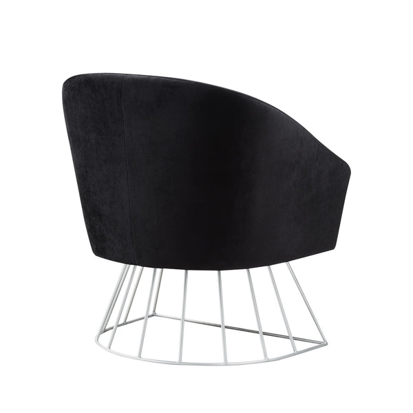Homeroots 29" Black Velvet Barrel Chair With Silver Accents - Stylish Comfort For Modern Living Spaces   533849