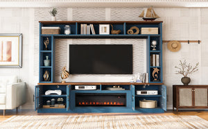 English Elm U-can Modern Farmhouse Wall Unit with Electric Fireplace Bookshelves and Glass Cabinet Doors Navy Blue SJ000153AAN