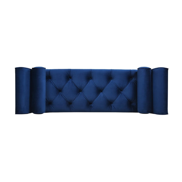 English Elm Alma Velvet Tufted Entryway Bench with Flared Arms and Bolster Pillows Included Navy Blue B2719P238449