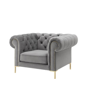 Homeroots 39" Gray And Gold Velvet Tufted Chesterfield Chair Grey  533854
