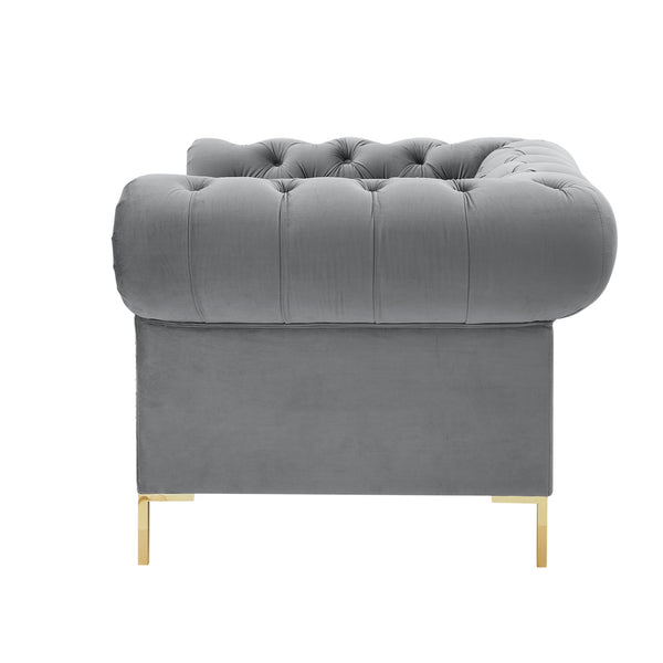 Homeroots 39" Gray And Gold Velvet Tufted Chesterfield Chair Grey  533854