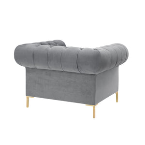 Homeroots 39" Gray And Gold Velvet Tufted Chesterfield Chair Grey  533854