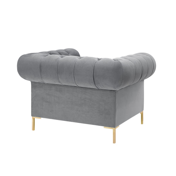 Homeroots 39" Gray And Gold Velvet Tufted Chesterfield Chair Grey  533854