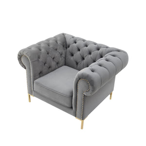 Homeroots 39" Gray And Gold Velvet Tufted Chesterfield Chair Grey  533854