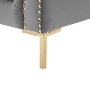 Homeroots 39" Gray And Gold Velvet Tufted Chesterfield Chair Grey  533854