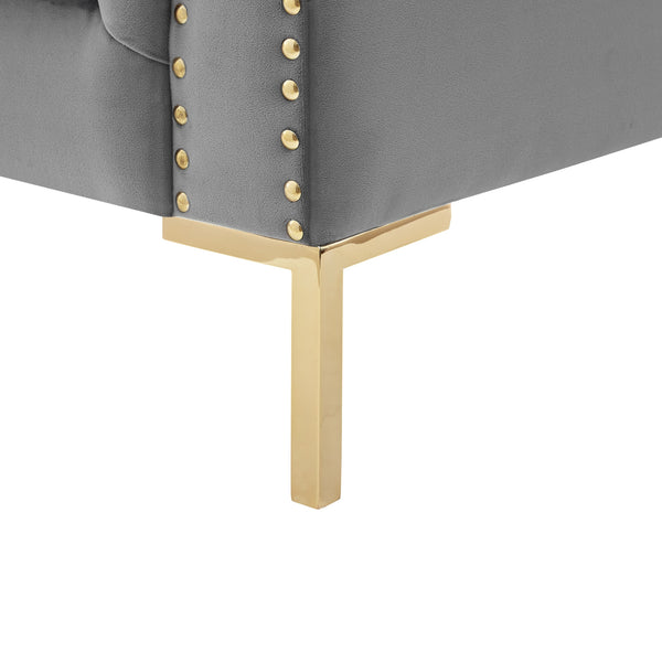 Homeroots 39" Gray And Gold Velvet Tufted Chesterfield Chair Grey  533854