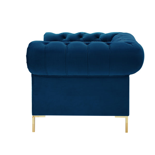 Homeroots 39" Navy Blue And Gold Velvet Tufted Chesterfield Chair Navy  533855