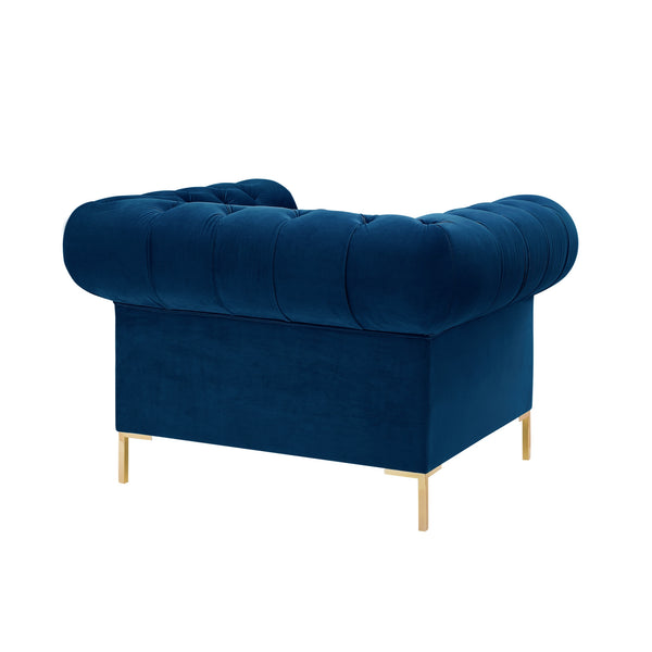 Homeroots 39" Navy Blue And Gold Velvet Tufted Chesterfield Chair Navy  533855