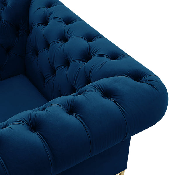 Homeroots 39" Navy Blue And Gold Velvet Tufted Chesterfield Chair Navy  533855
