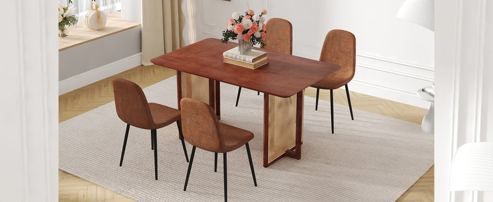 English Elm Table And Chair Set - Elegant Walnut Solid Wood Dining Table With 4 Comfort Tech-Fabric Chairs W1151S04065-GIGA