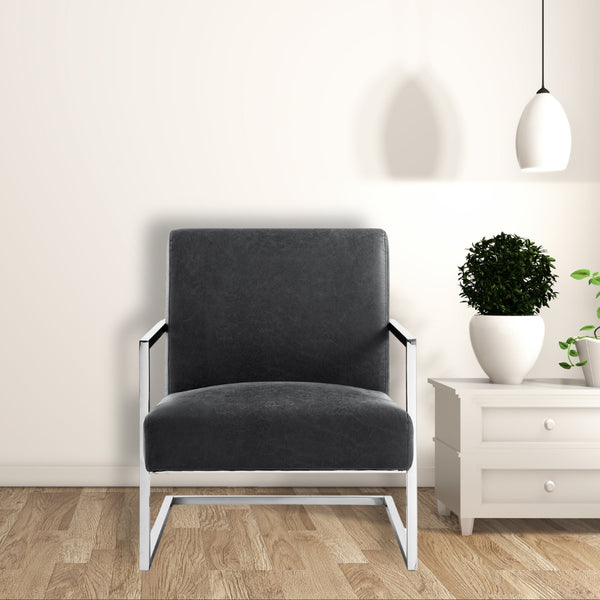 Homeroots 27" Charcoal And Silver Faux Leather Arm Chair   533870