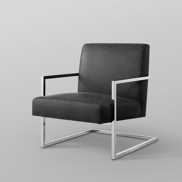 Homeroots 27" Charcoal And Silver Faux Leather Arm Chair   533870