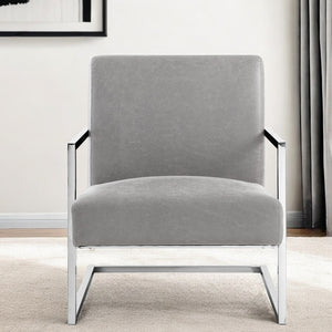 Homeroots 27" Light Gray And Silver Faux Leather Arm Chair   533872