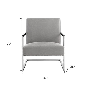 Homeroots 27" Light Gray And Silver Faux Leather Arm Chair   533872