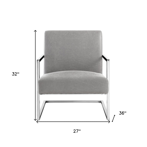 Homeroots 27" Light Gray And Silver Faux Leather Arm Chair   533872