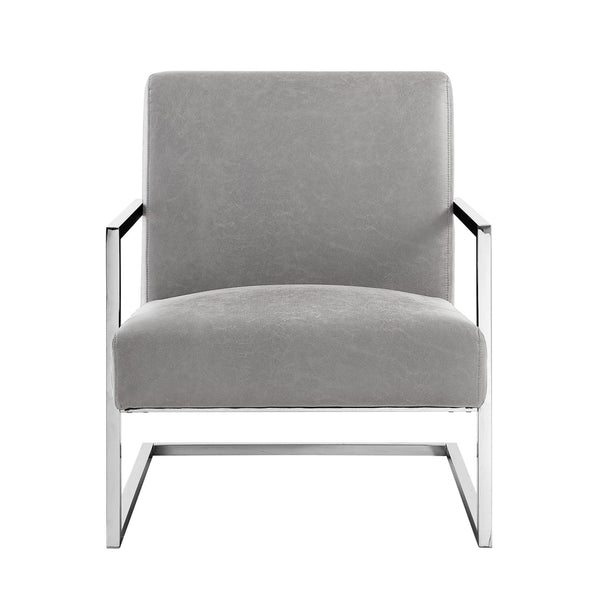 Homeroots 27" Light Gray And Silver Faux Leather Arm Chair   533872