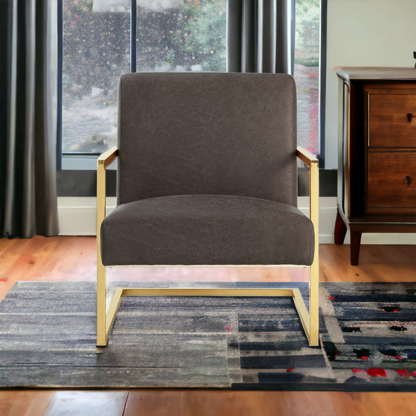 Homeroots 27" Tan And Gold Faux Leather Arm Chair   533874