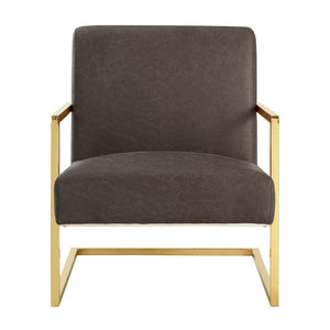 Homeroots 27" Tan And Gold Faux Leather Arm Chair   533874