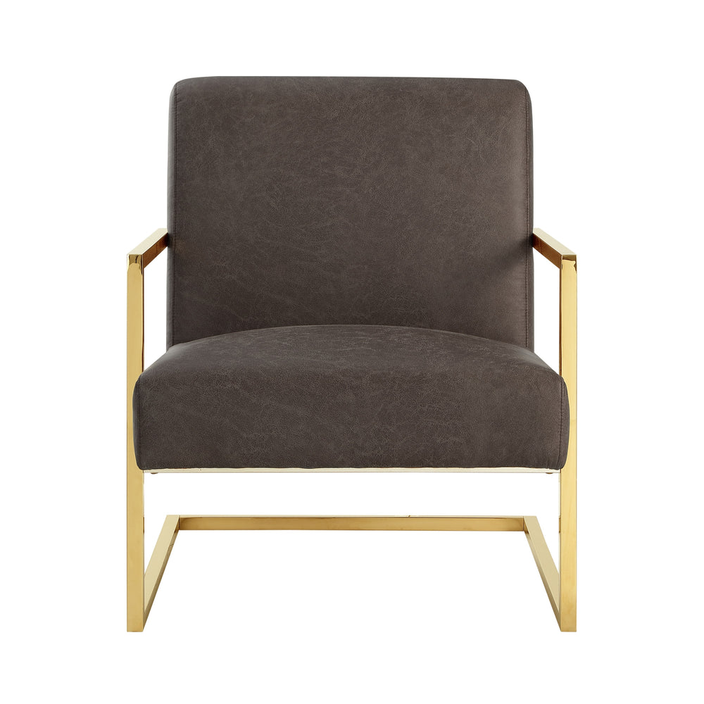 Homeroots 27" Tan And Gold Faux Leather Arm Chair   533874