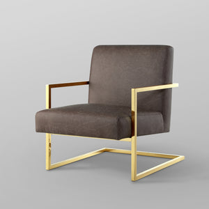 Homeroots 27" Tan And Gold Faux Leather Arm Chair   533874