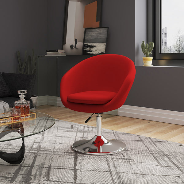 English Elm Hopper Upholstered Swivel Lounge Chair with Chrome Base, Adjustable Height, Modern Bowl Seat Comfort Red B365P397958