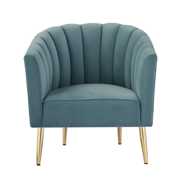 Homeroots 31" Teal Blue And Gold Velvet Tufted Barrel Chair Teal,Gold  533881