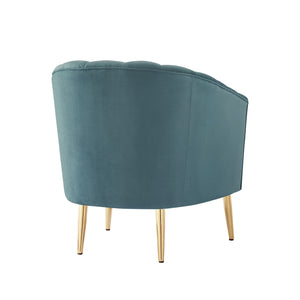 Homeroots 31" Teal Blue And Gold Velvet Tufted Barrel Chair Teal,Gold  533881