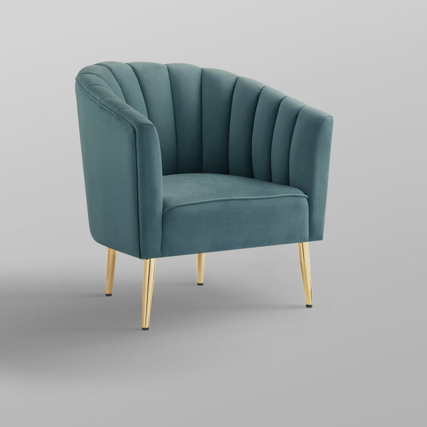 Homeroots 31" Teal Blue And Gold Velvet Tufted Barrel Chair Teal,Gold  533881