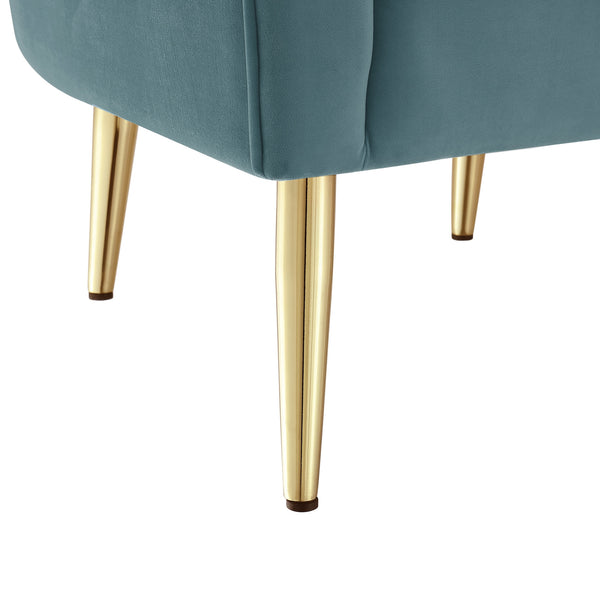 Homeroots 31" Teal Blue And Gold Velvet Tufted Barrel Chair Teal,Gold  533881