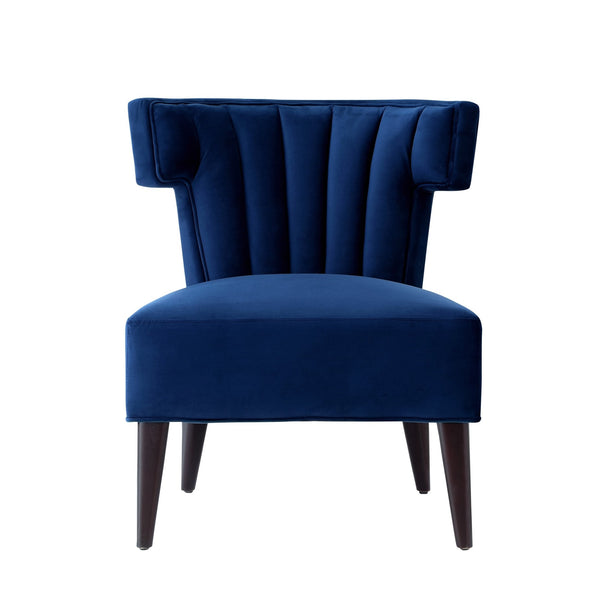 Homeroots 30" Navy Blue And Black Velvet Tufted Wingback Chair Navy  533883