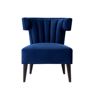 Homeroots 30" Navy Blue And Black Velvet Tufted Wingback Chair Navy  533883