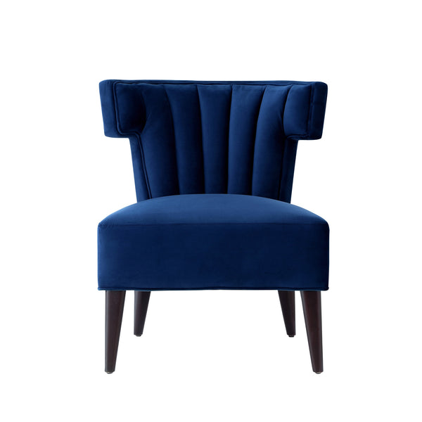 Homeroots 30" Navy Blue And Black Velvet Tufted Wingback Chair Navy  533883
