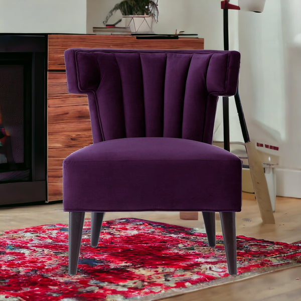 Homeroots 30" Purple And Black Velvet Tufted Wingback Chair Purple  533884