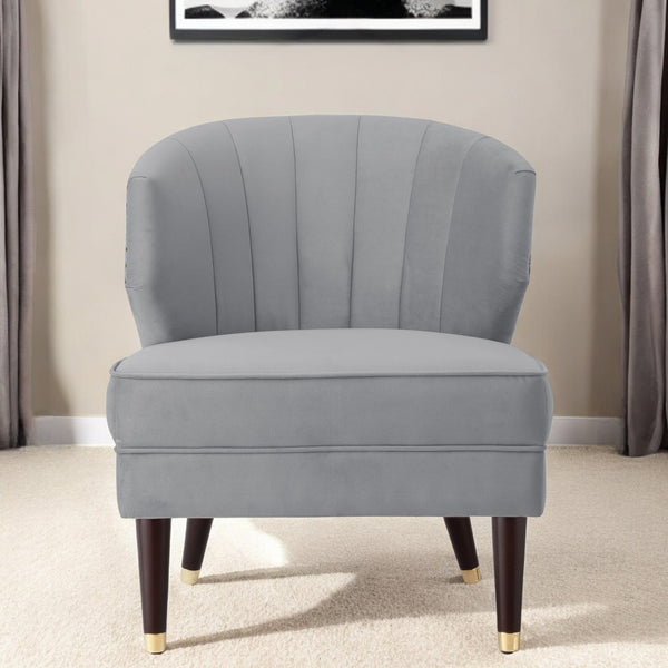 Homeroots 27" Gray And Gold Velvet Tufted Wingback Chair Grey,Gold  533885