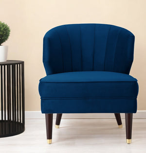 Homeroots 27" Navy Blue And Black And Gold Velvet Tufted Wingback Chair Navy,Gold  533886