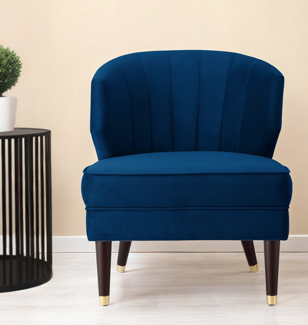 Homeroots 27" Navy Blue And Black And Gold Velvet Tufted Wingback Chair Navy,Gold  533886
