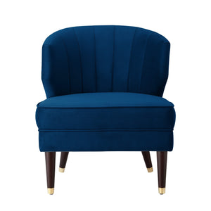 Homeroots 27" Navy Blue And Black And Gold Velvet Tufted Wingback Chair Navy,Gold  533886